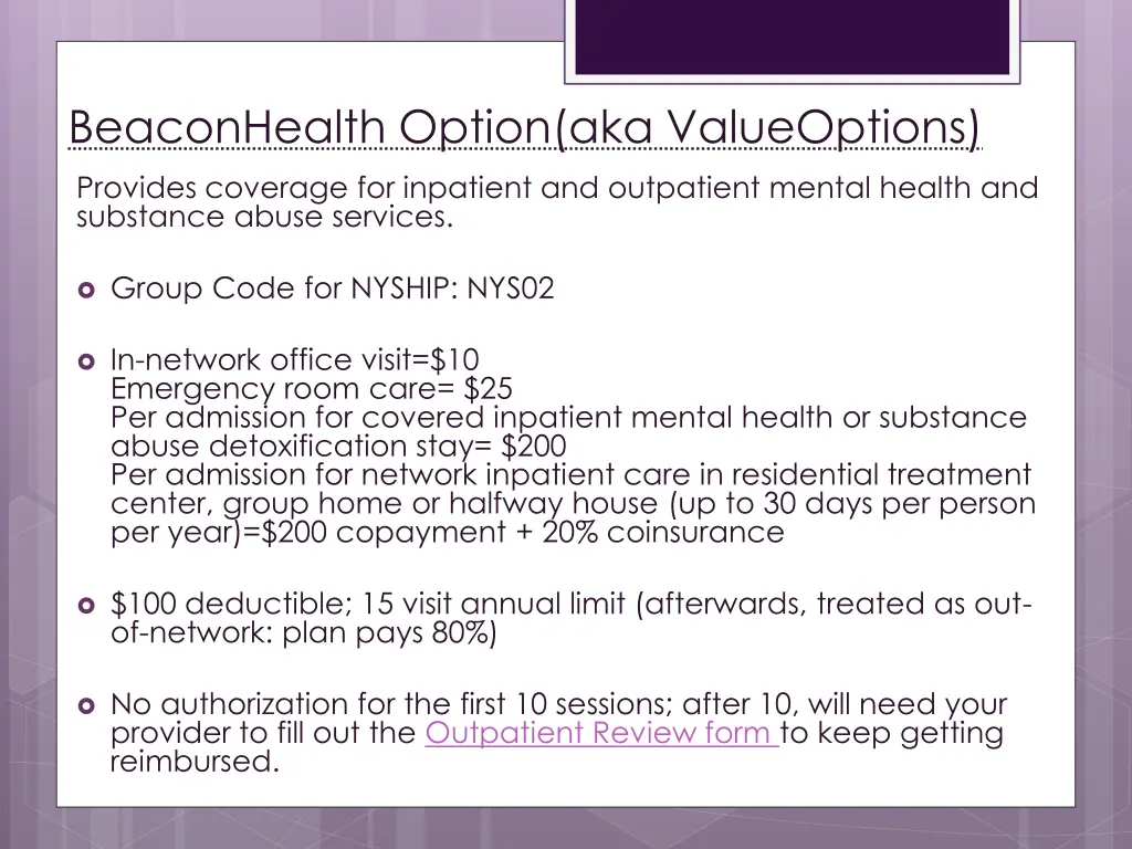 beaconhealth option aka valueoptions provides