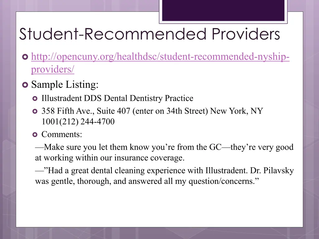 student recommended providers