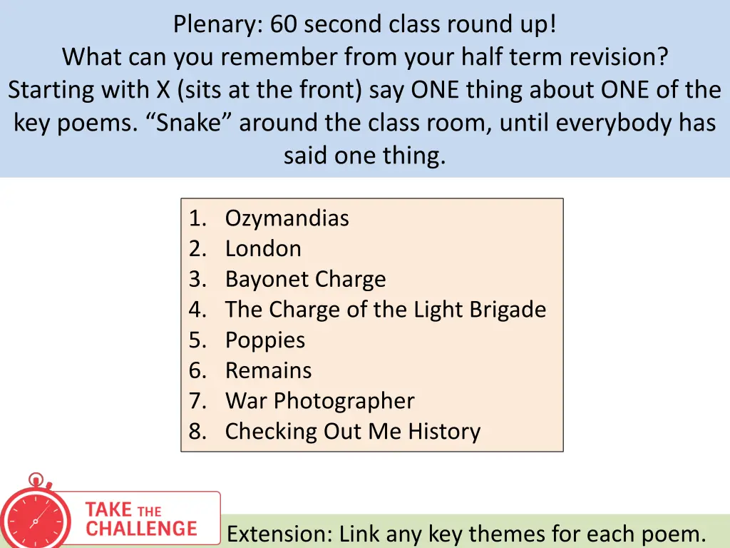 plenary 60 second class round up what