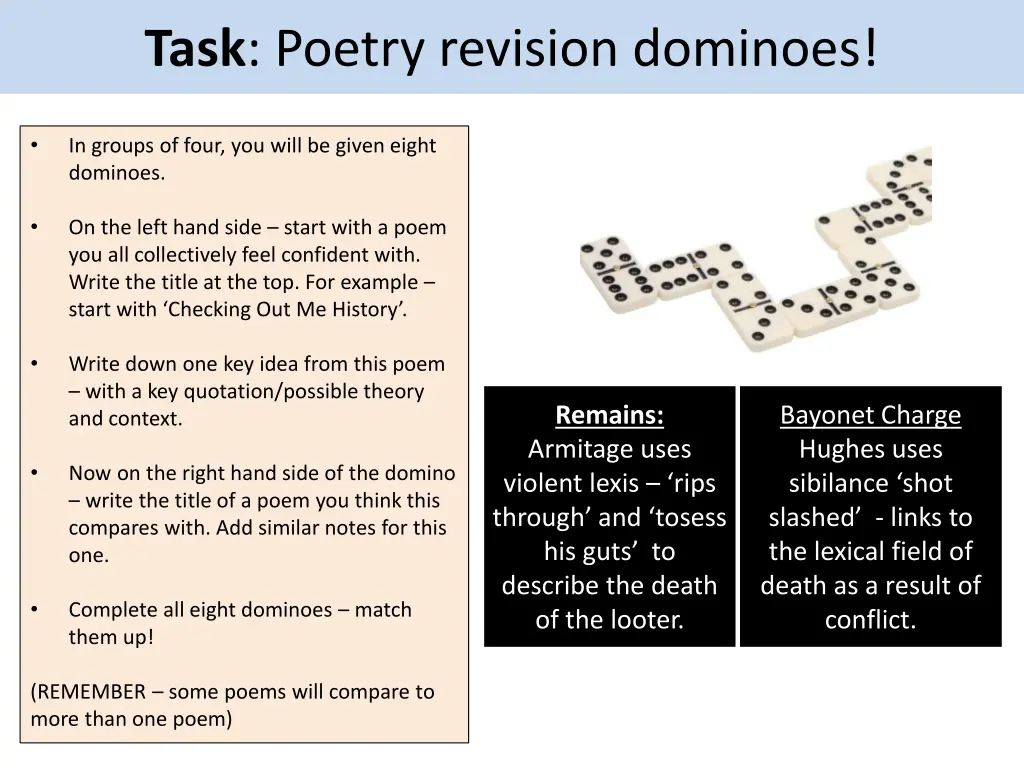 task poetry revision dominoes