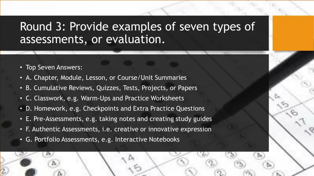 round 3 provide examples of seven types