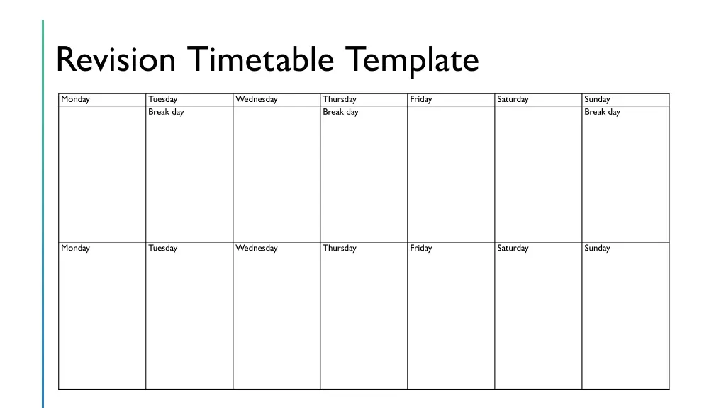 revision timetable template