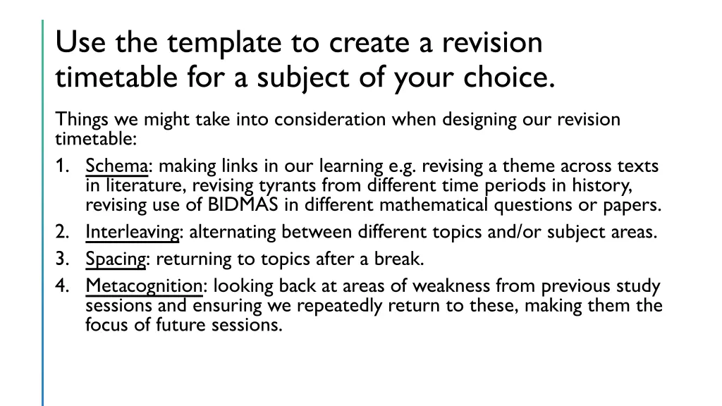 use the template to create a revision timetable