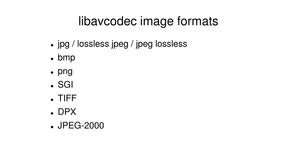 libavcodec image formats