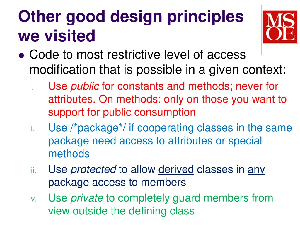 other good design principles we visited code