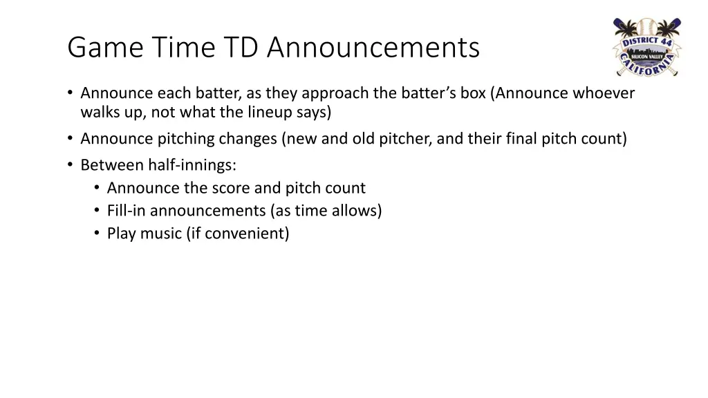 game time td announcements