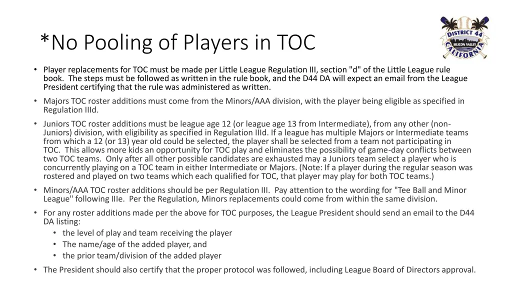 no pooling of players in toc