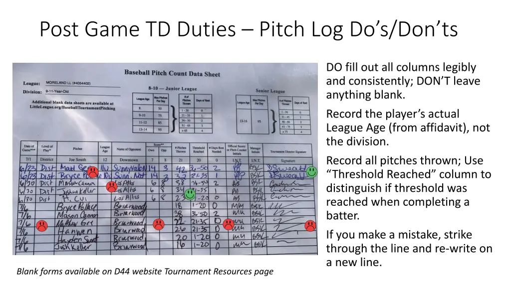 post game td duties pitch log do s don ts