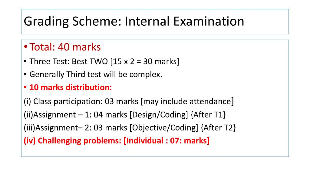 grading scheme internal examination