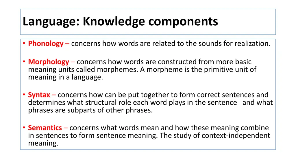 language knowledge components