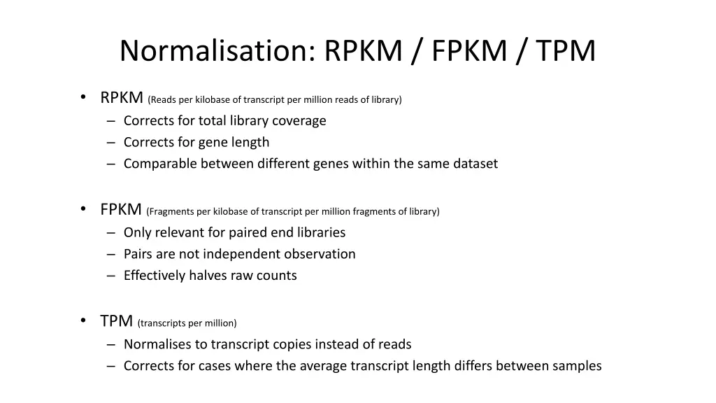 normalisation rpkm fpkm tpm