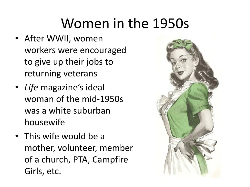 women in the 1950s after wwii women workers were