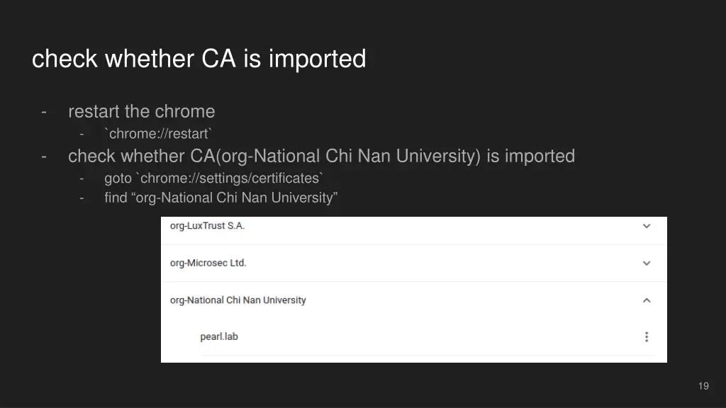 check whether ca is imported