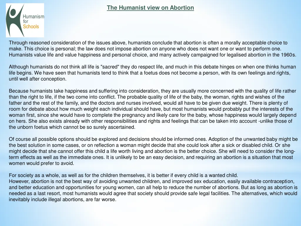 the humanist view on abortion