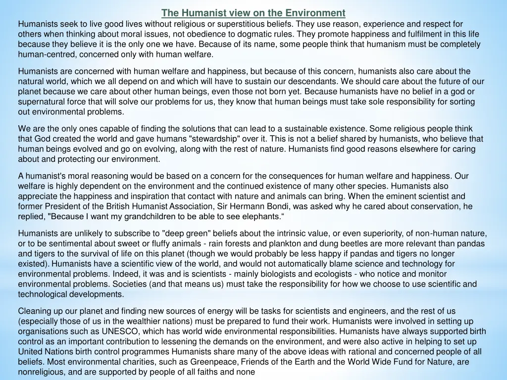 the humanist view on the environment