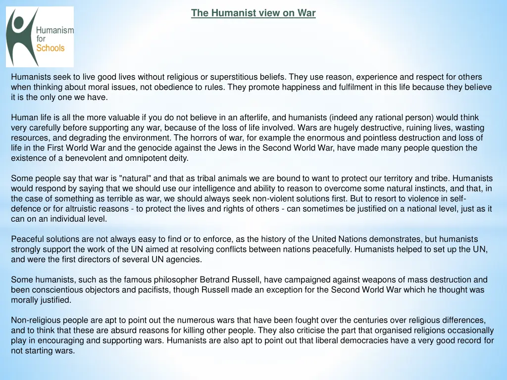 the humanist view on war