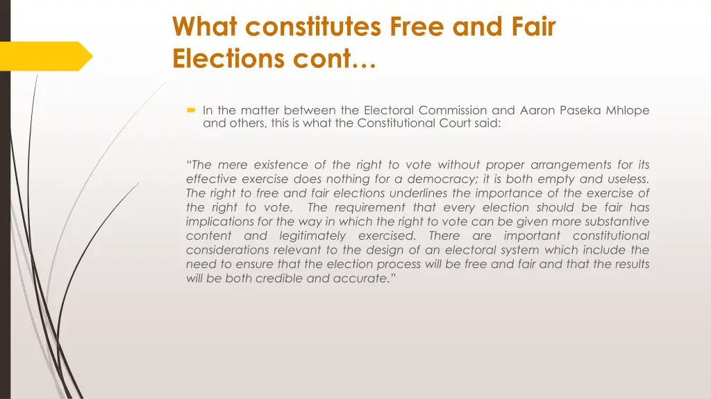 what constitutes free and fair elections cont