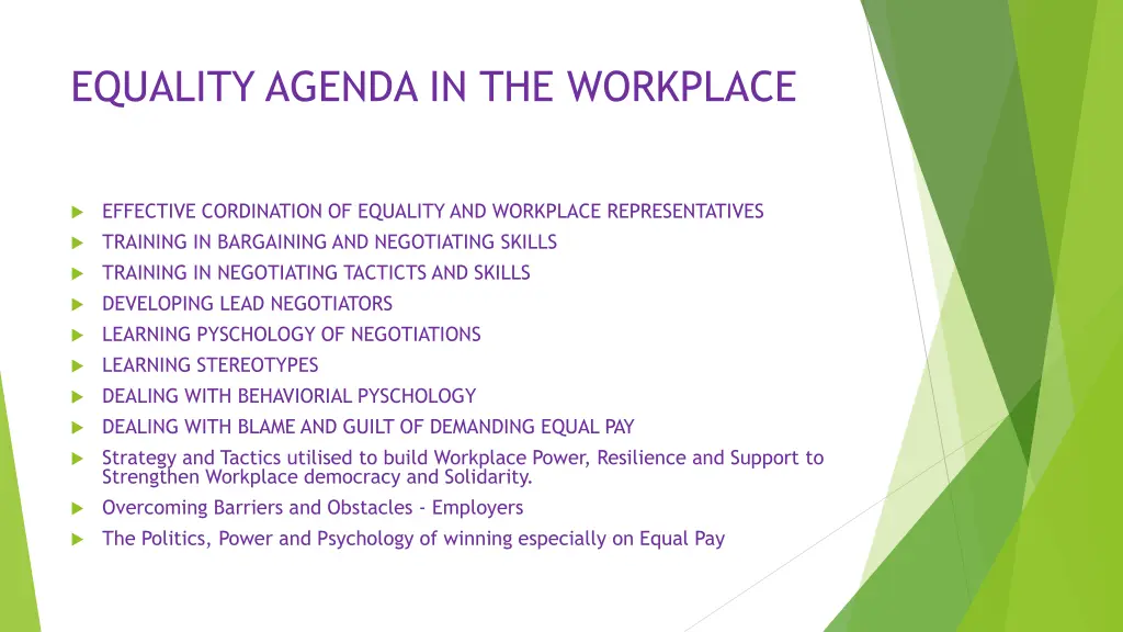 equality agenda in the workplace