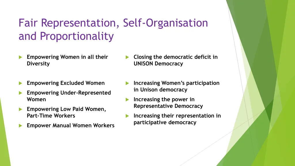 fair representation self organisation