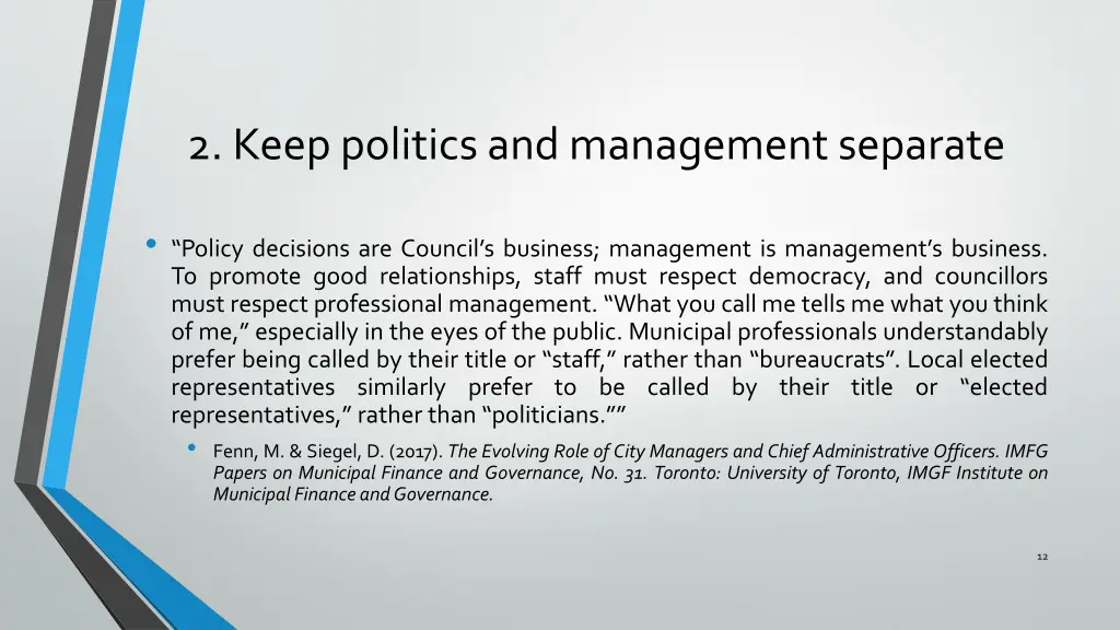 2 keep politics and management separate