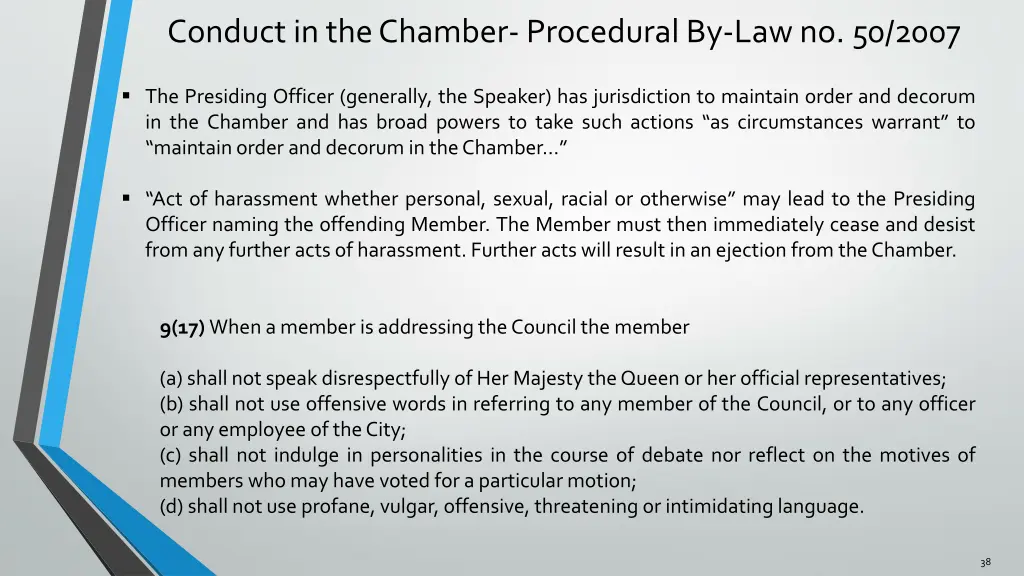 conduct in the chamber procedural