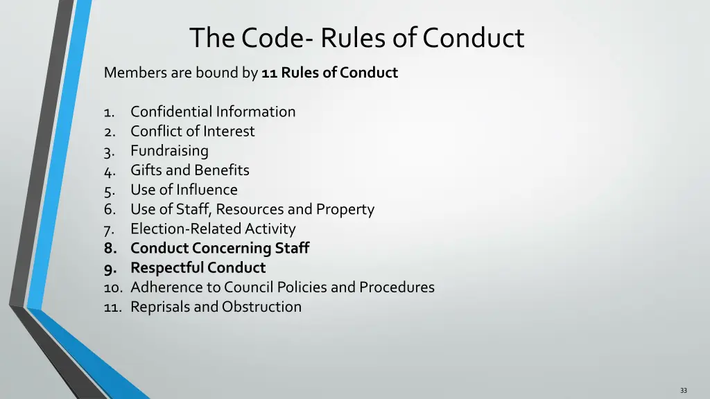 the code rules of conduct