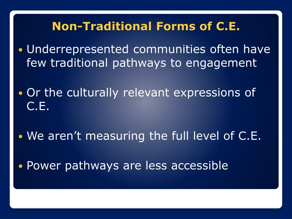 non traditional forms of c e