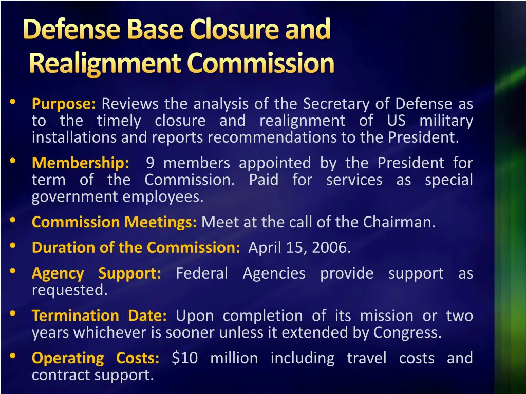 defense base closure and realignment commission