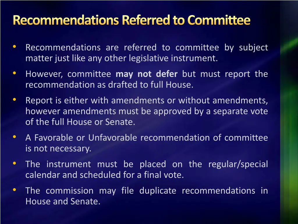 recommendations referred to committee