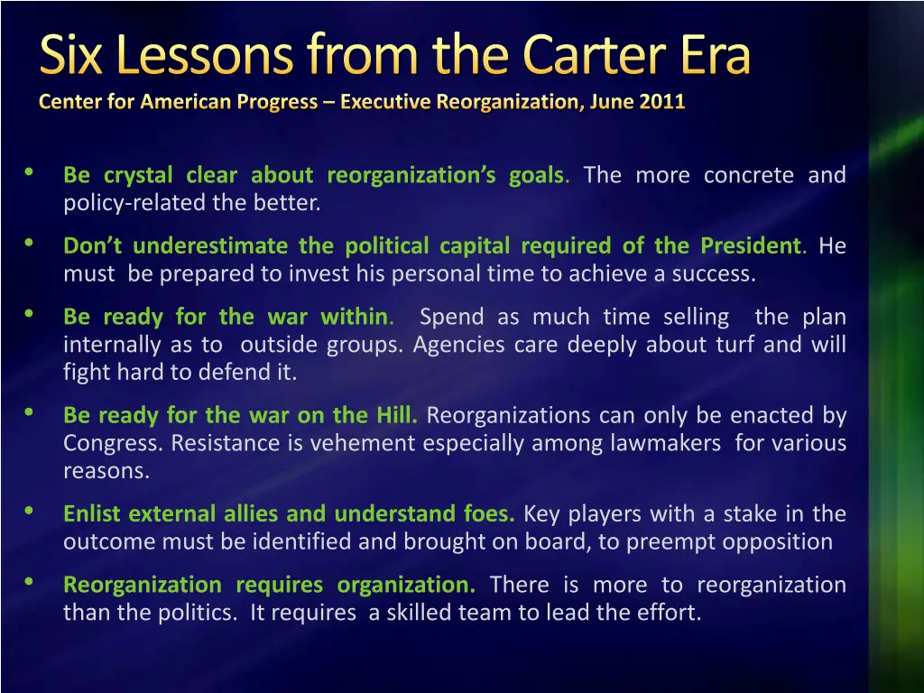 six lessons from the carter era center