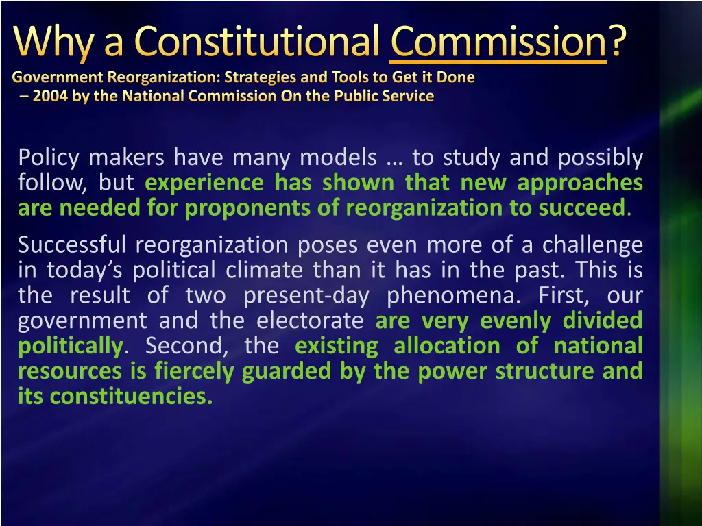 why a constitutional commission government