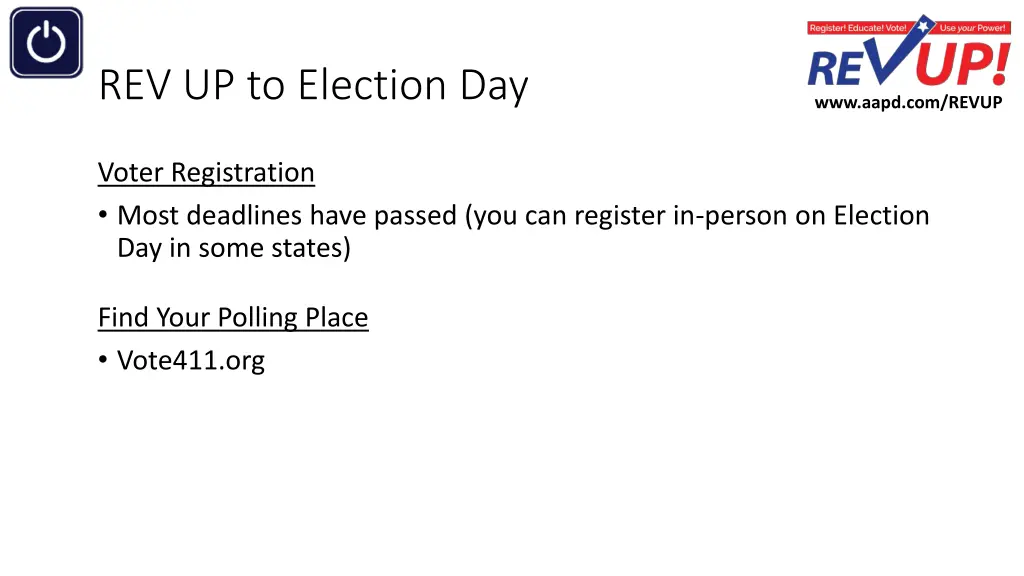 rev up to election day