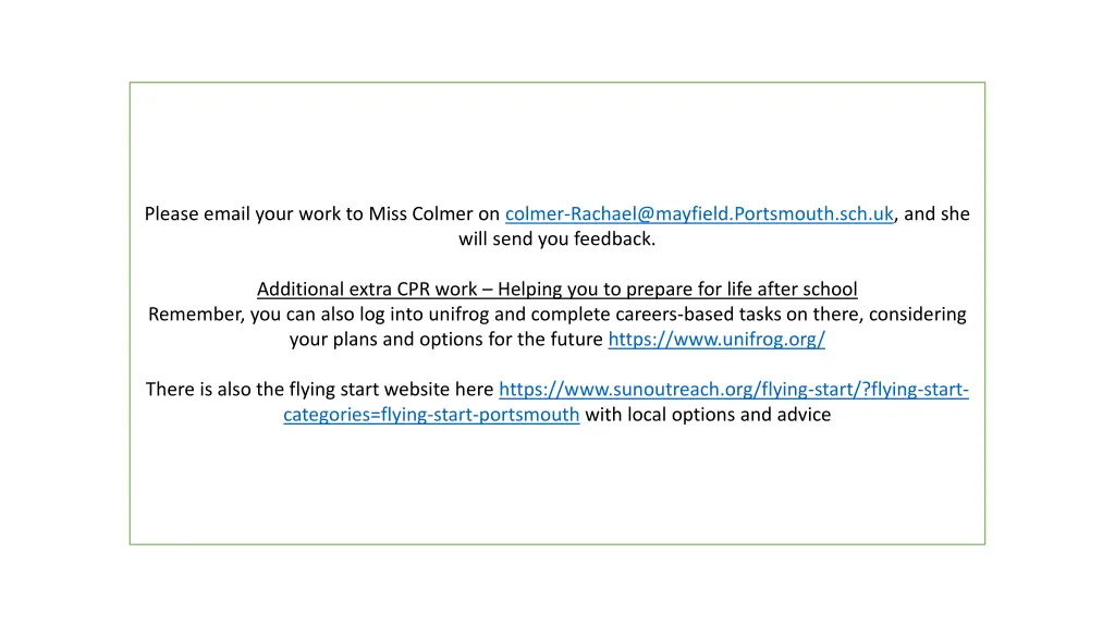 please email your work to miss colmer on colmer