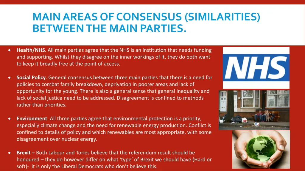 main areas of consensus similarities between 1