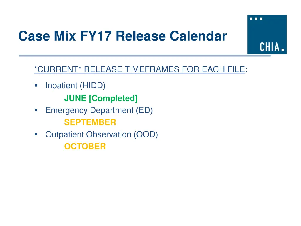 case mix fy17 release calendar