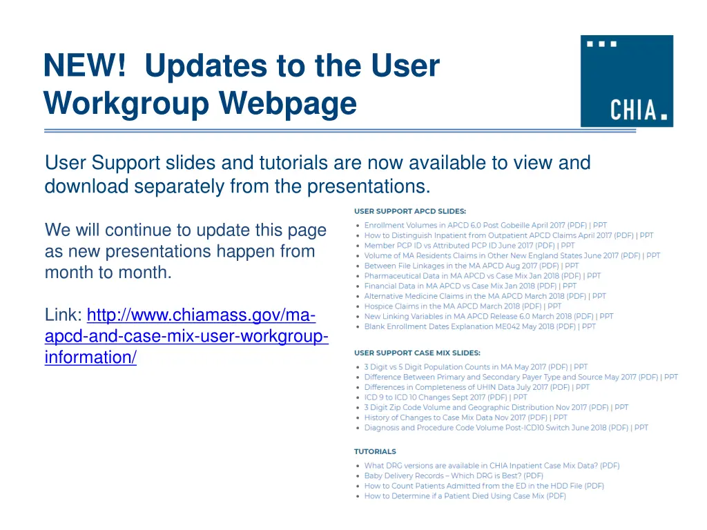 new updates to the user workgroup webpage