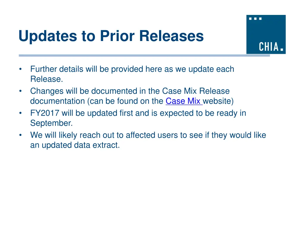 updates to prior releases 1