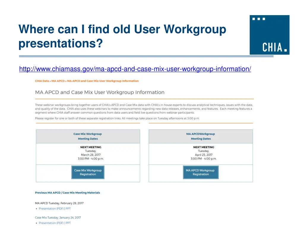 where can i find old user workgroup presentations