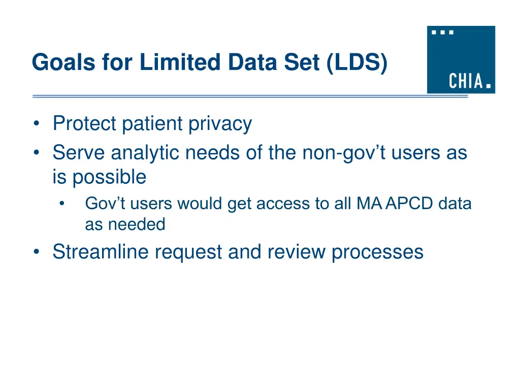 goals for limited data set lds