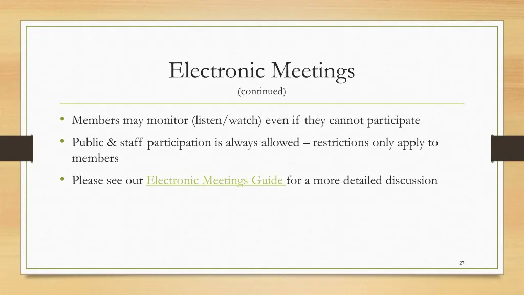 electronic meetings continued