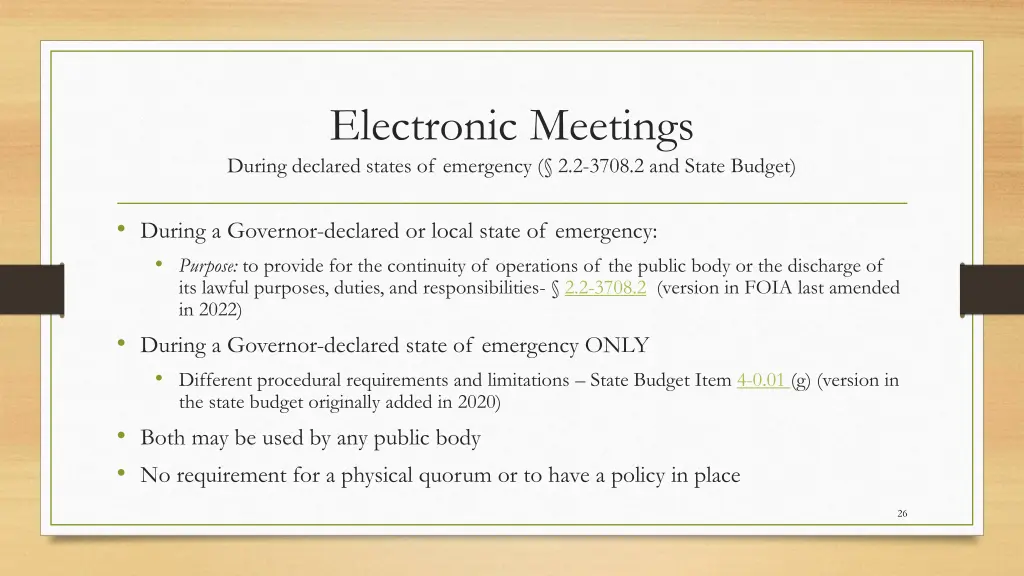 electronic meetings during declared states