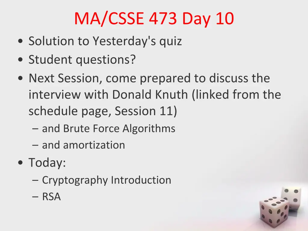 ma csse 473 day 10 solution to yesterday s quiz