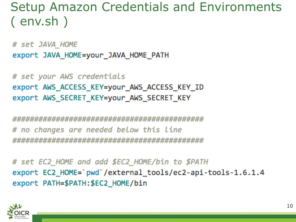 setup amazon credentials and environments env sh