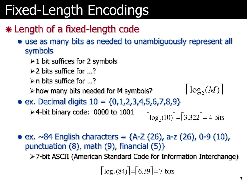 fixed length encodings 1