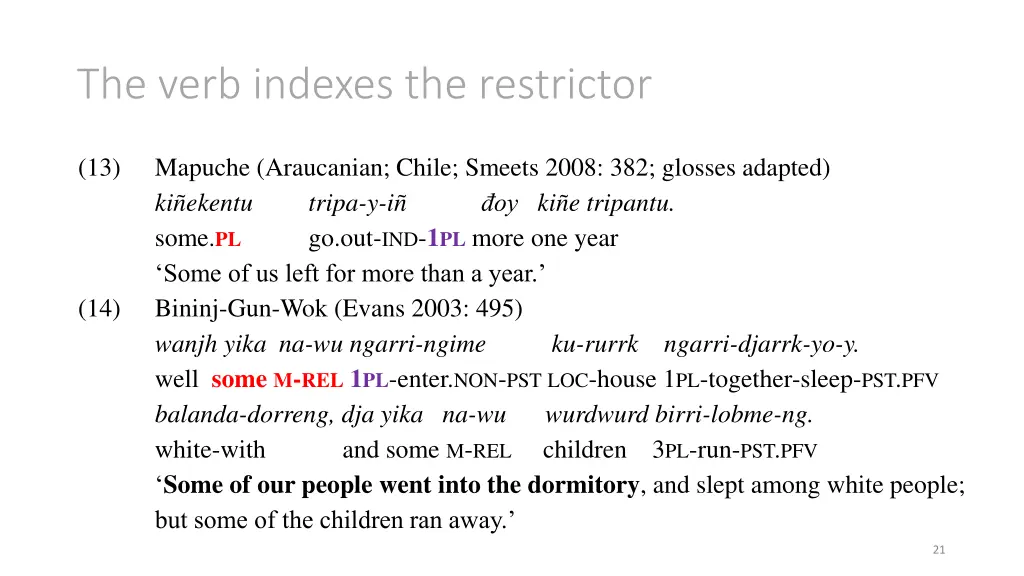 the verb indexes the restrictor 1