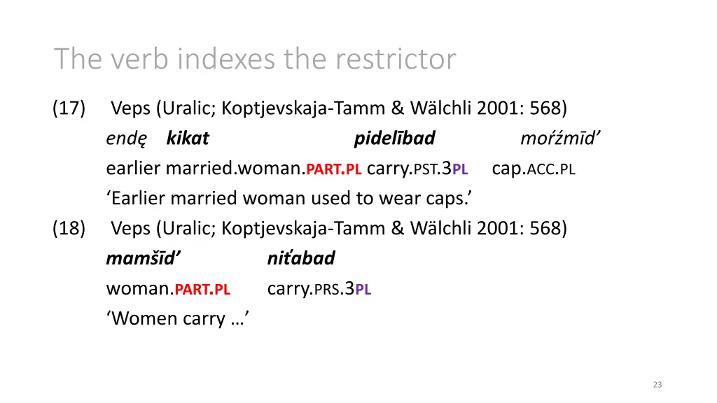 the verb indexes the restrictor 3