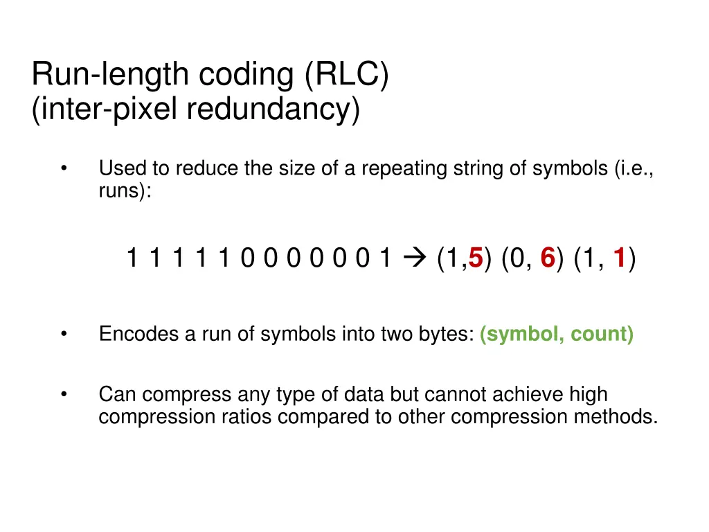 run length coding rlc inter pixel redundancy