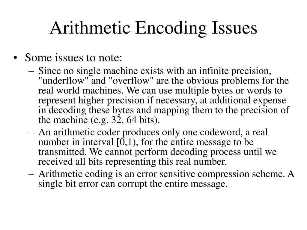 arithmetic encoding issues