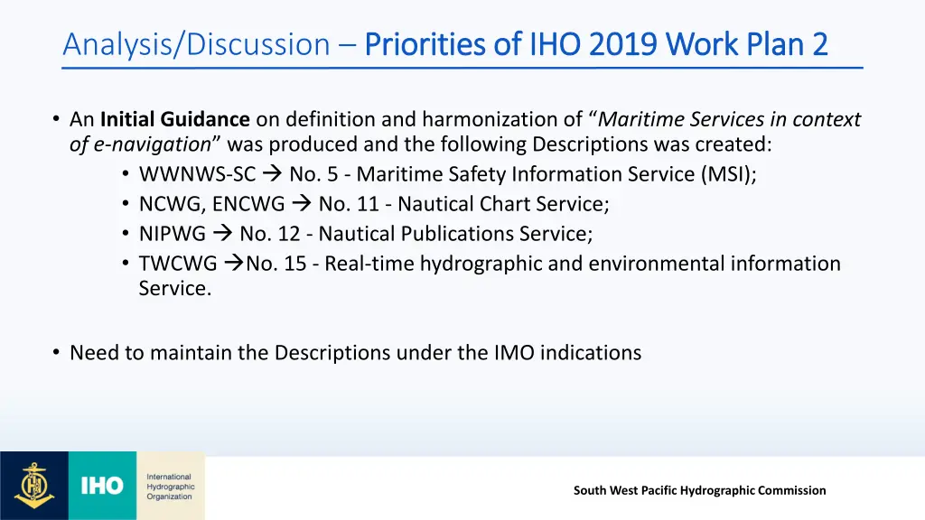 analysis discussion priorities of iho 2019 work 5