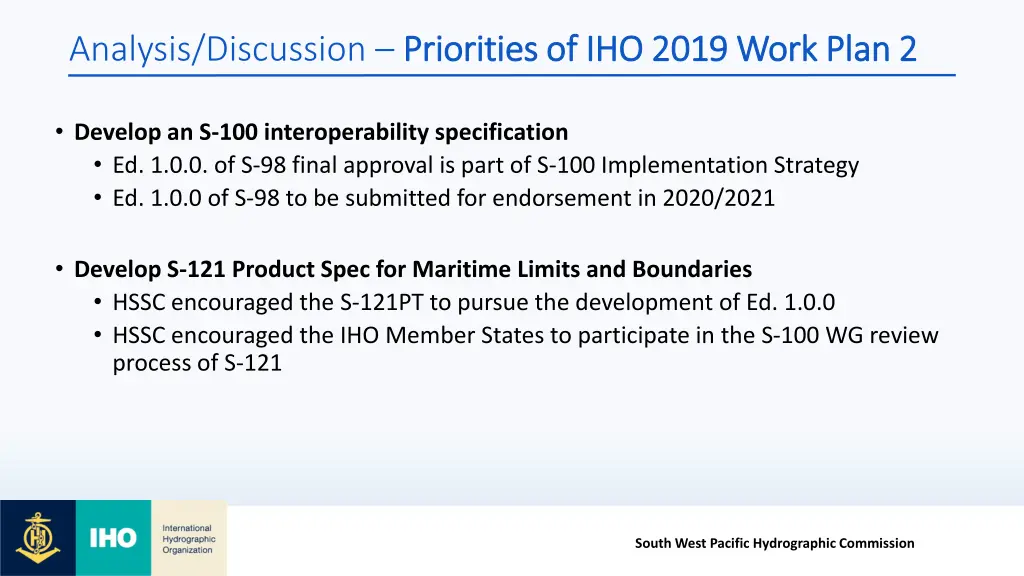 analysis discussion priorities of iho 2019 work